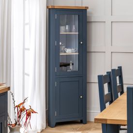 Westbury Blue Painted Tall Glazed Corner Cabinet