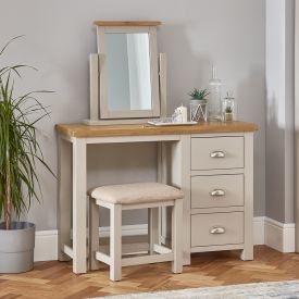 Cotswold Grey Pedestal Dressing Table Set with Mirror and Stool