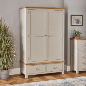 Cotswold Grey Painted Double 2 Door Wardrobe with 2 Drawers