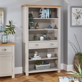 Cotswold Grey Painted Tall Large Bookcase with Drawer