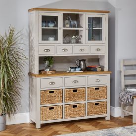 Cotswold Grey Painted Large Glazed Dresser with Baskets