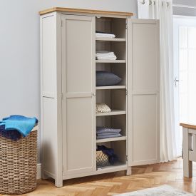 Cotswold Grey Painted Double Linen Storage Cupboard