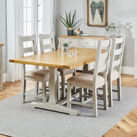 Cotswold Grey Painted Oak 1.8m Refectory Dining Table and 4 Chair Set