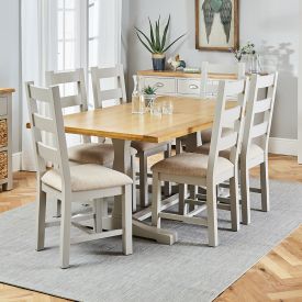 Cotswold Grey Painted Oak 1.8m Refectory Dining Table and 6 Chair Set