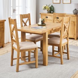 Hereford Rustic Oak 1m Dining Table + 4 Cross Back Fabric Chair Set