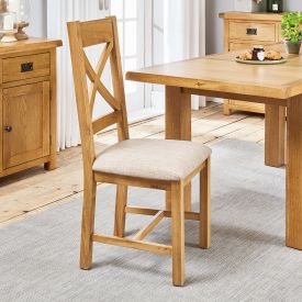 Hereford Rustic Oak Cross Back Dining Chair with Fabric Seat