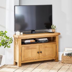 Hereford Rustic Oak Corner TV Unit – Up to 50” TV Size