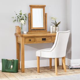 Hereford Rustic Oak Dressing Table with Mirror and Scoop Chair Set