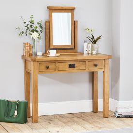 Hereford Rustic Oak Dressing Table and Mirror Set