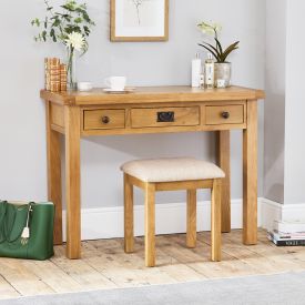 Hereford Rustic Oak Dressing Table and Stool Set