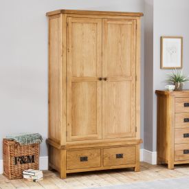 Hereford Rustic Oak 2 Door 2 Drawer Double Wardrobe