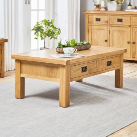 Hereford Rustic Oak Large 4 Drawer Coffee Table