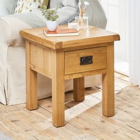 Hereford Rustic Oak Sofa Side Lamp Table