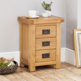 Hereford Rustic Oak Small 3 Drawer Bedside Table