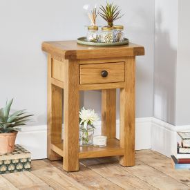 Hereford Rustic Oak Side Table with Drawer