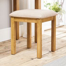 Hereford Rustic Oak Stool with Natural Fabric Seat Pad