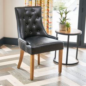 Luxury Black Faux Leather Scoop Back Dining Chair – Natural Oak Legs