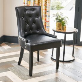 Luxury Black Faux Leather Scoop Back Dining Chair – Black Satin Legs