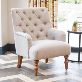 Chatsworth Natural Fabric Button Upholstered Armchair