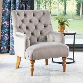 Chatsworth Light Grey Velvet Button Upholstered Armchair