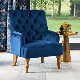 Chatsworth Blue Velvet Button Upholstered Armchair