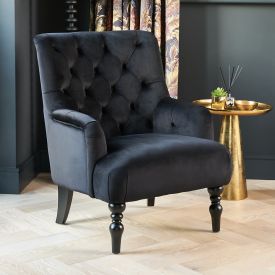 Chatsworth Black Velvet Button Upholstered Armchair