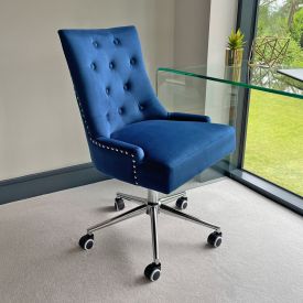 Luxury Blue Velvet Scoop Back Office Chair