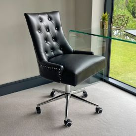 Luxury Black Faux Leather Scoop Back Office Chair