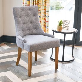 Luxury Grey Fabric Scoop Back Dining Chair – Natural Oak Legs