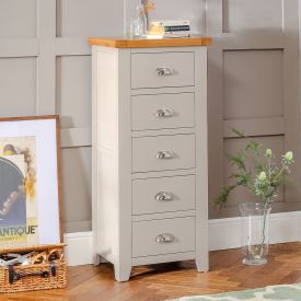 Downton Grey Painted 5 Drawer Tallboy Wellington Chest of Drawers