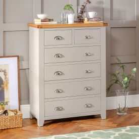 Downton Grey Painted Tall 2 over 4 Drawer Chest of Drawers