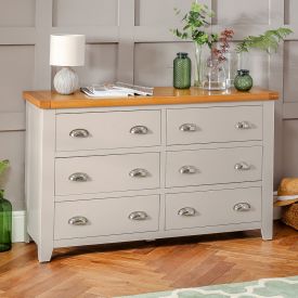 Downton Grey Painted Large Wide 6 Drawer Chest of Drawers
