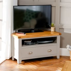 Downton Grey Painted Corner TV Unit with Drawer - Up to 50
