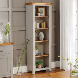 Downton Grey Tall Narrow Alcove Bookcase with 4 Adjustable Shelves