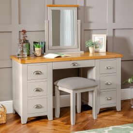 Downton Grey Twin Pedestal Dressing Table Set with Mirror & Stool
