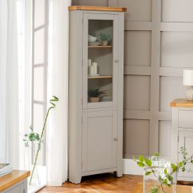 Downton Grey Painted Tall Glazed Corner Display Cabinet
