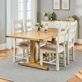 Cotswold Oak 1.8m Refectory Dining Table and 4 Cotswold Cream Chairs