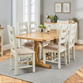 Cotswold Oak 1.8m Refectory Dining Table and 6 Cotswold Cream Chairs