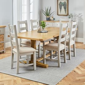 Cotswold Oak 2.2m Refectory Dining Table and 6 Cotswold Grey Chair Set