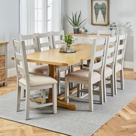 Cotswold Oak 2.2m Refectory Dining Table and 8 Cotswold Grey Chair Set
