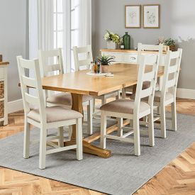 Cotswold Oak 2.2m Refectory Dining Table and 6 Cotswold Cream Chairs