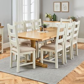 Cotswold Oak 2.2m Refectory Dining Table and 8 Cotswold Cream Chairs