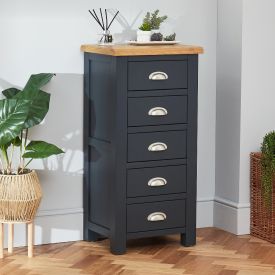 Cotswold Charcoal Grey Painted 5 Drawer Tallboy Chest