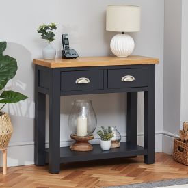 Cotswold Charcoal Grey Painted 2 Drawer Hall Console Table 