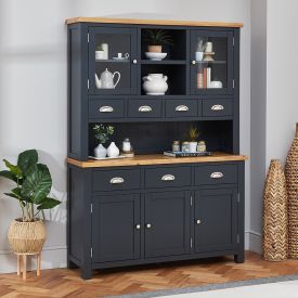 Cotswold Charcoal Grey Painted Large Glazed Dresser Sideboard