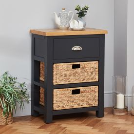 Cotswold Charcoal Grey Painted Small 1 Drawer Basket Console Table