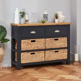 Cotswold Charcoal Grey Painted Large 2 Drawer Basket Console Table