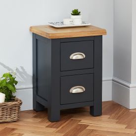 Cotswold Charcoal Grey Painted Slim 2 Drawer Bedside Table