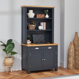 Cotswold Charcoal Grey Painted Hideaway Computer Desk with Bookcase Top