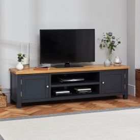 Cotswold Charcoal Grey Painted Large Widescreen TV Unit – Up to 80” Size